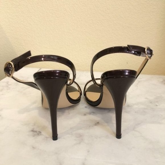 FSJ Size 9 Dark Red Brown Wine Open Toe Slingback Sandal Heels - Picture 5 of 8